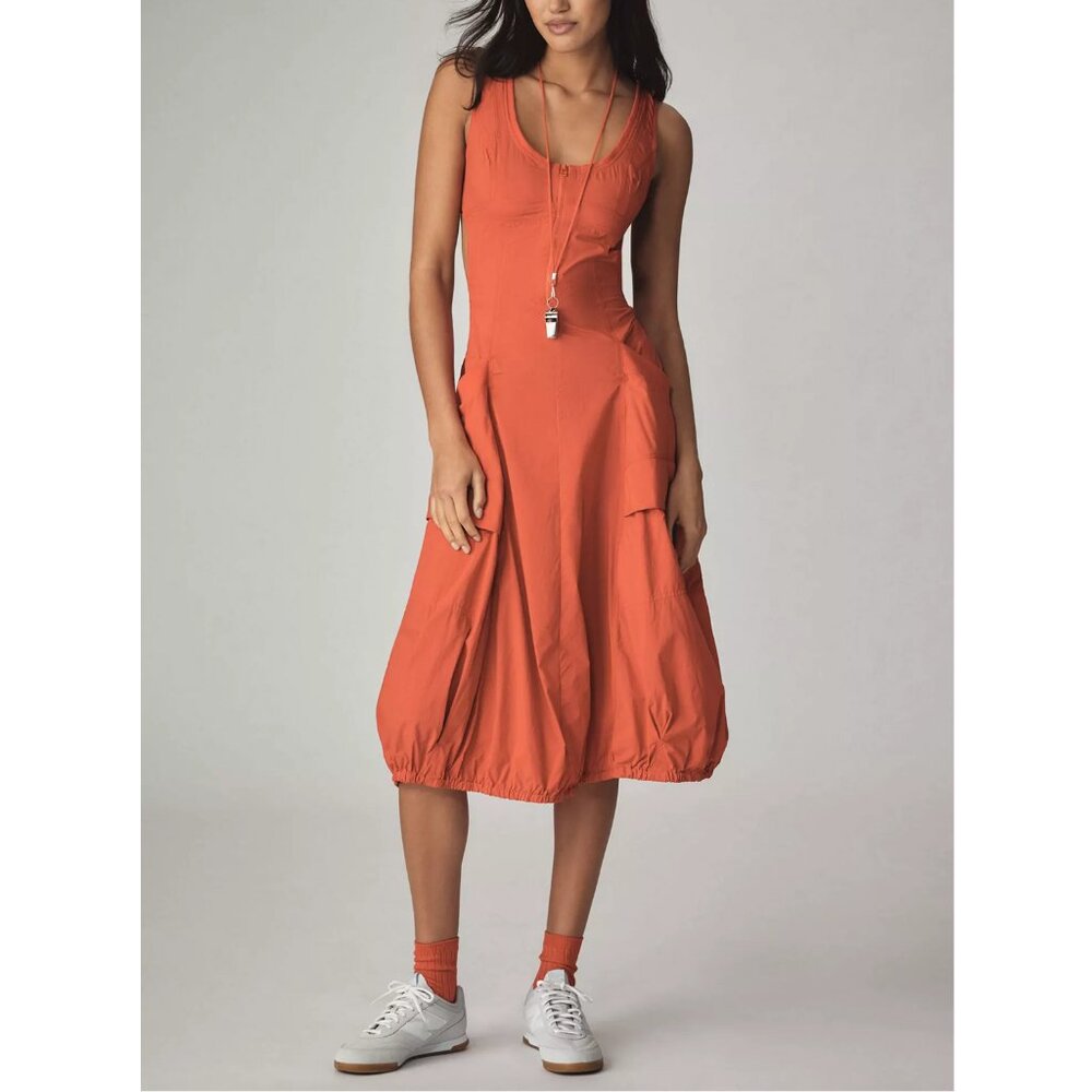 Anthropologie Daily Practice Fastpack Bubble-Hem Midi Dress Red XS